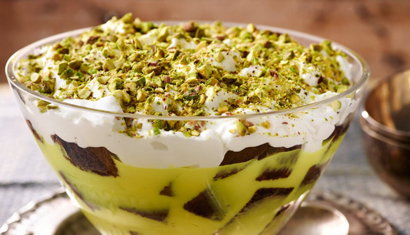 Chocolate Coffee Pistachio and Custard Pudding recipe